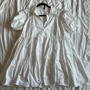 Zara White Tiered Poplin Dress Small
